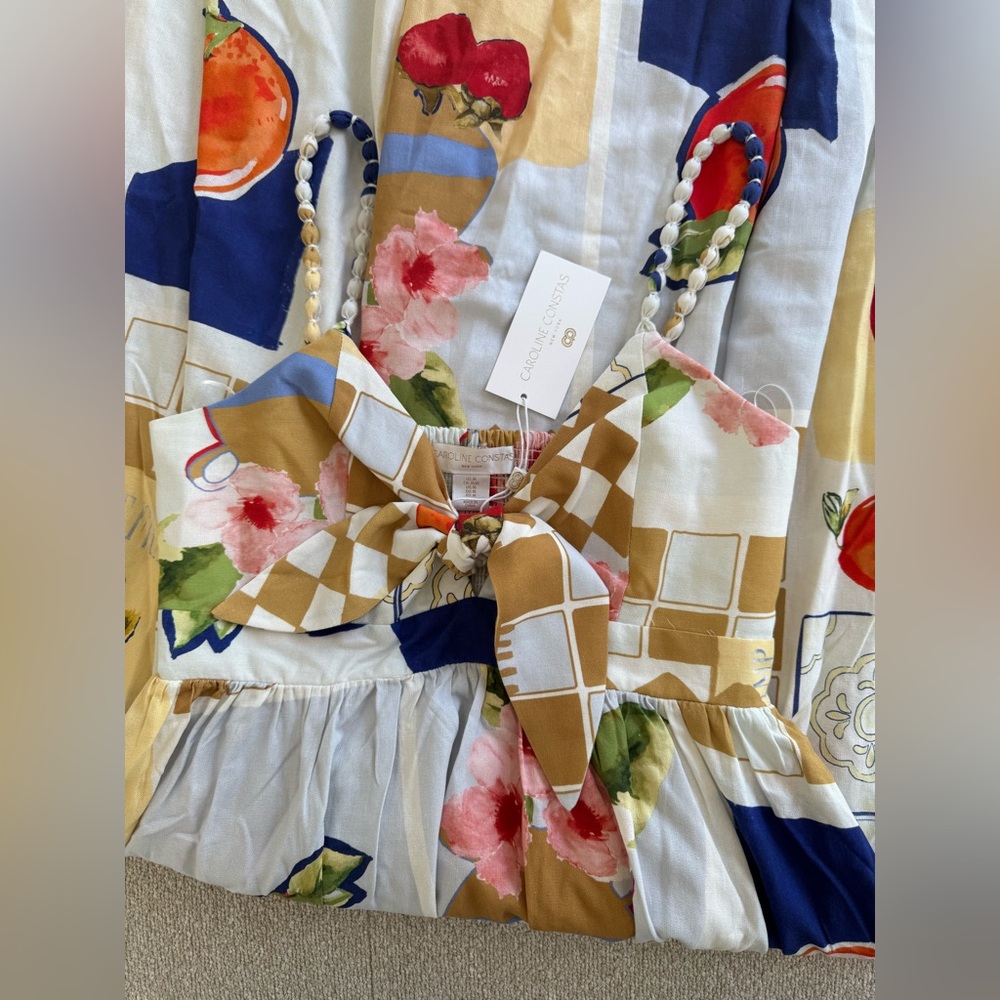 NWT Caroline Constas Champ de Fraises Printed Midi Dress with Beaded Straps - Picture 2 of 4